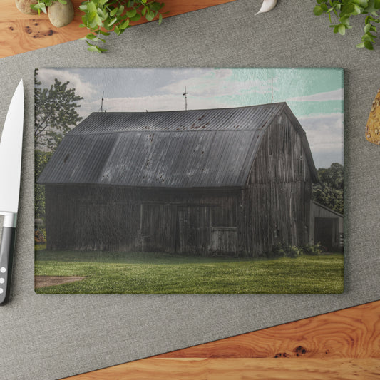 U R There Photography Rich Road Grey Rustic Farmhouse Tempered-Glass Cutting Board