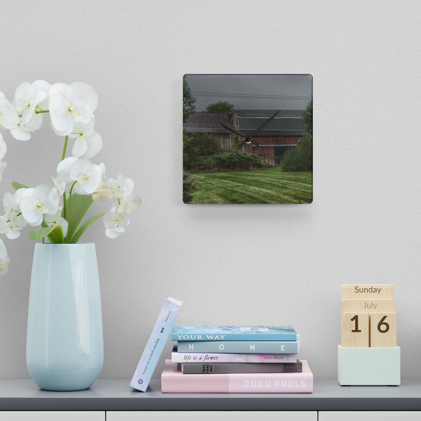 U R There Photography Bowers Road Grey Duo II Rustic Farmhouse Acrylic Analog Wall Clock