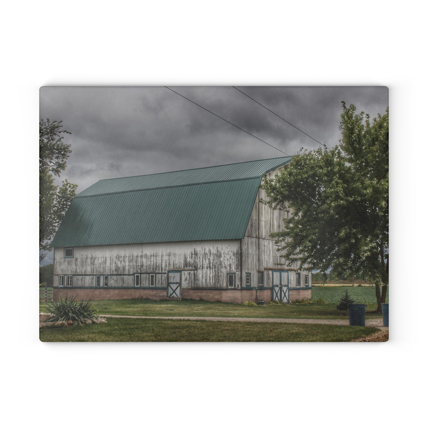 U R There Photography Bristol Road White II Rustic Farmhouse Tempered-Glass Cutting Board