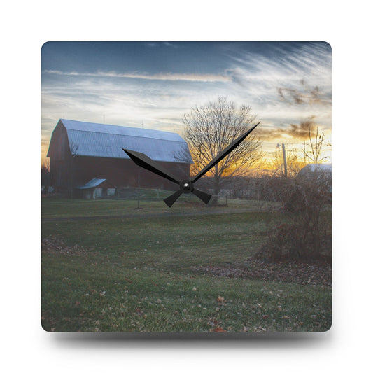Ortonville Red Rustic Farmhouse Acrylic Analog Wall Clock 10.75'' × 10.75'' (Square)