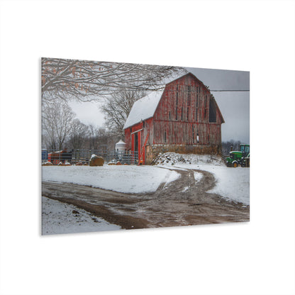 U R There Photography Marathon Road Red in Winter Rustic Farmhouse Acrylic Wall Print