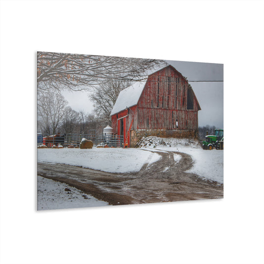 U R There Photography Marathon Road Red in Winter Rustic Farmhouse Acrylic Wall Print