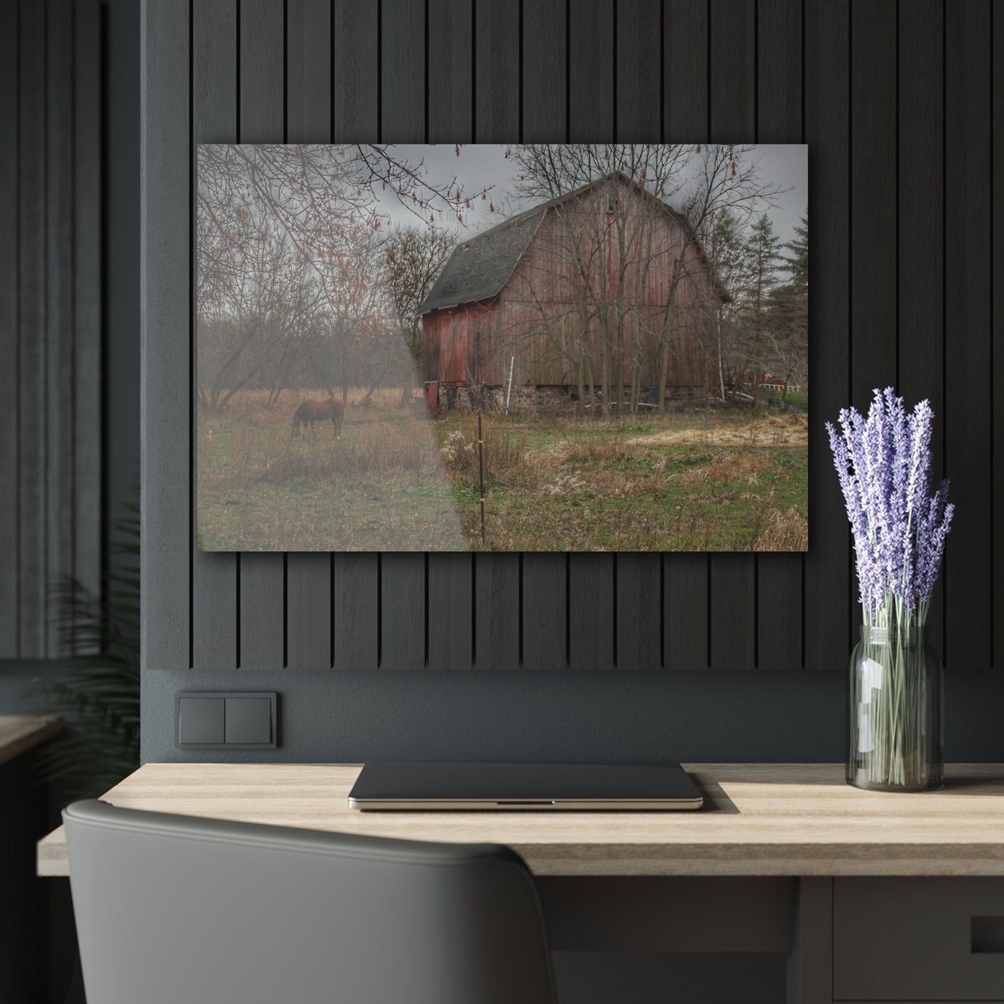 U R There Photography Blair Road Barn and Horse Rustic Farmhouse Acrylic Wall Print