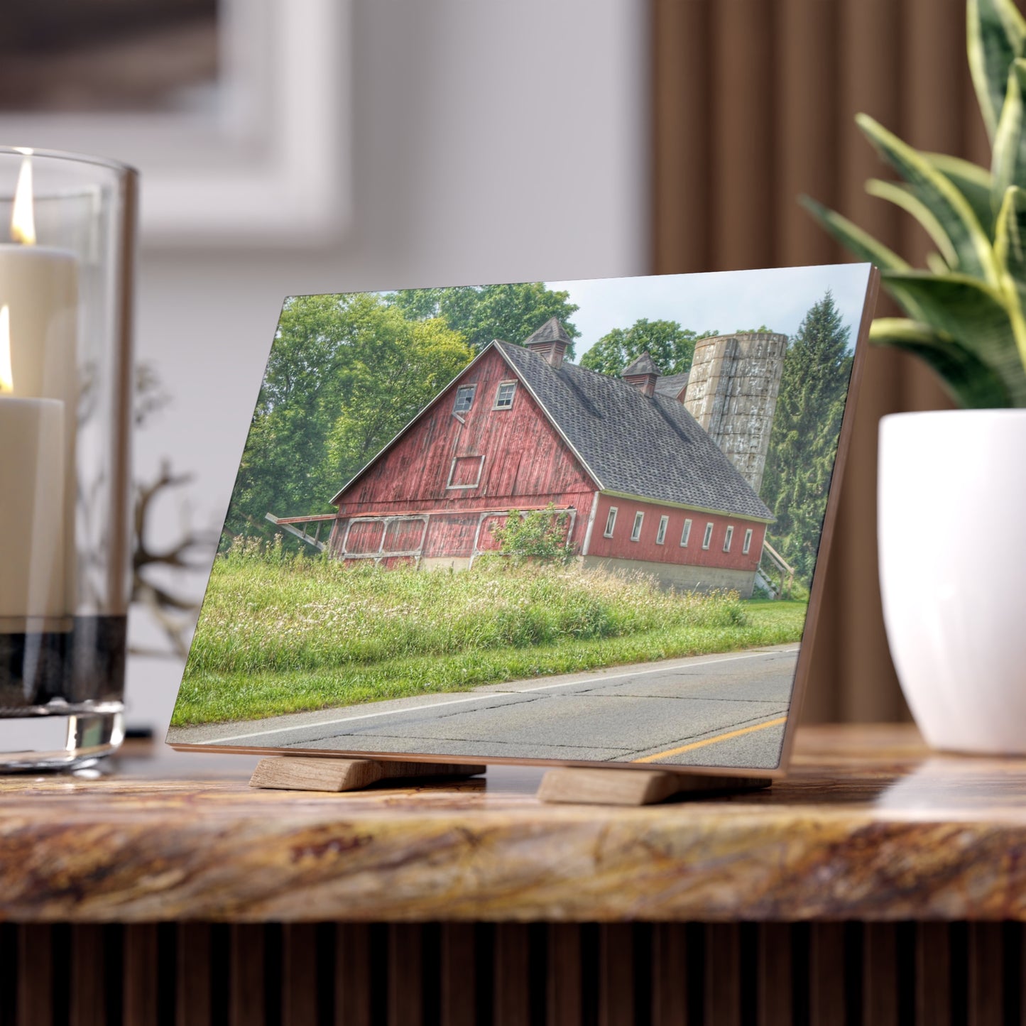 U R There Photography Metamora Red I Rustic Farmhouse Decorative Ceramic Tile