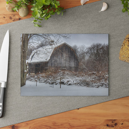 U R There Photography Vassar Road Hidden Grey in Winter Rustic Farmhouse Tempered-Glass Cutting Board