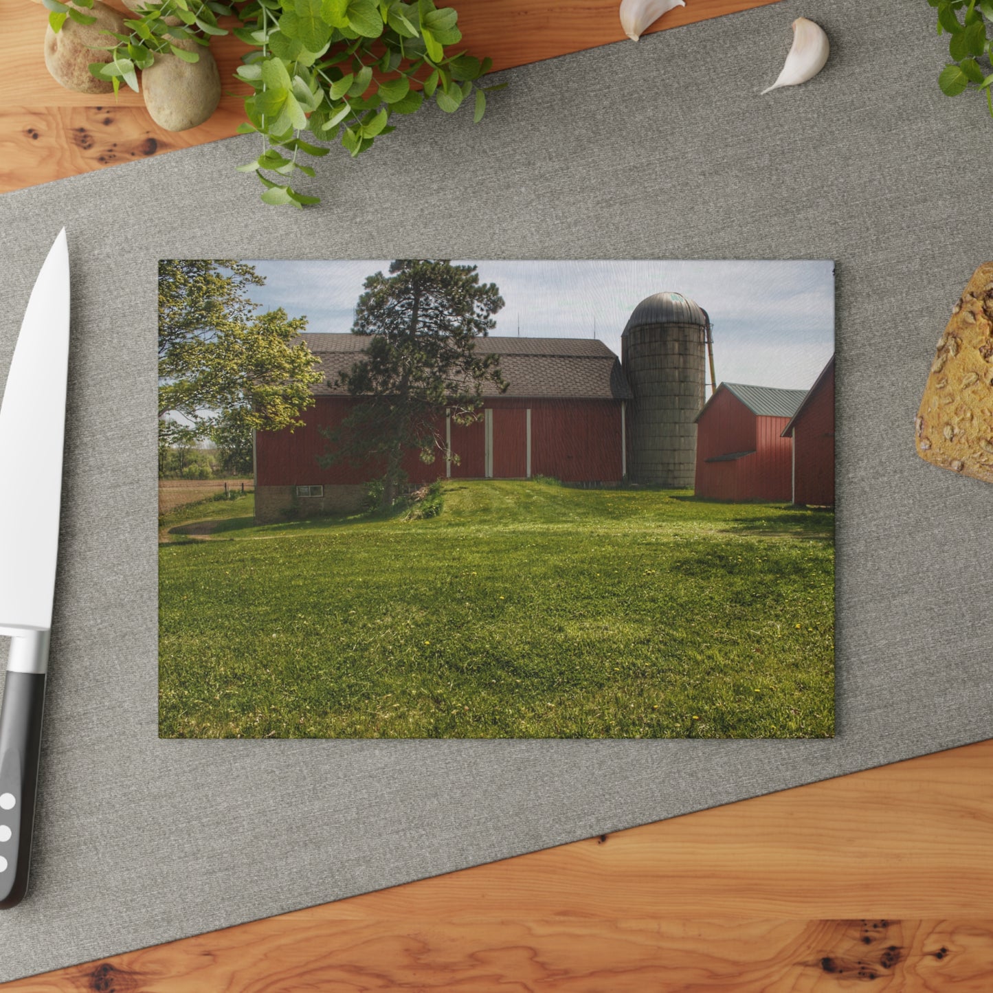 U R There Photography Maple Leaf Road Red Rustic Farmhouse Tempered-Glass Cutting Board