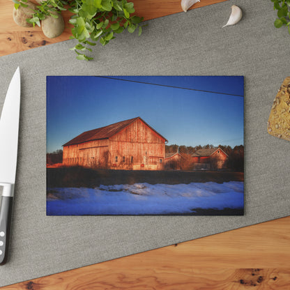 U R There Photography M-15 Reds in Winter Rustic Farmhouse Tempered-Glass Cutting Board