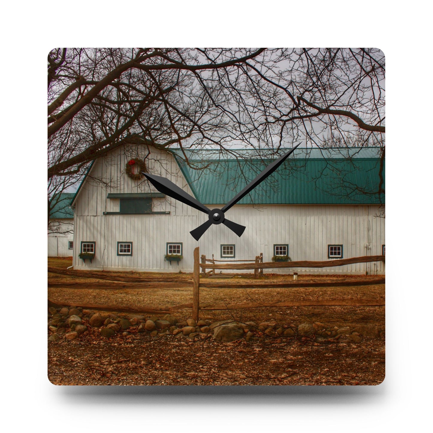 U R There Photography Wilder Road White Rustic Farmhouse Acrylic Analog Wall Clock