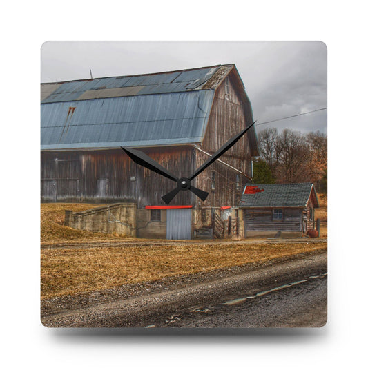 U R There Photography Seymour Lakes Roadside Grey Rustic Farmhouse Acrylic Analog Wall Clock 10.75'' × 10.75'' (Square)