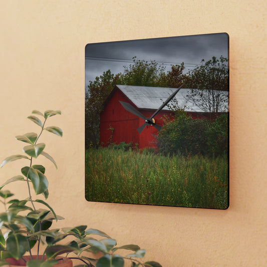 U R There Photography Willard Road Red I Rustic Farmhouse Acrylic Analog Wall Clock