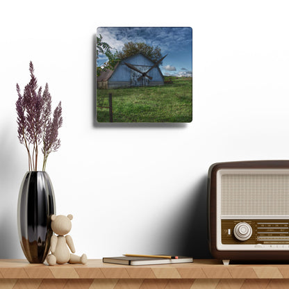 U R There Photography East Frances Quonset and Cows Rustic Farmhouse Acrylic Analog Wall Clock