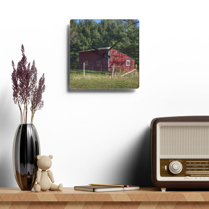 U R There Photography Little Red Shack Rustic Farmhouse Acrylic Analog Wall Clock