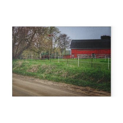 U R There Photography West Lake Road Farm and Filly I Rustic Farmhouse Tempered-Glass Cutting Board