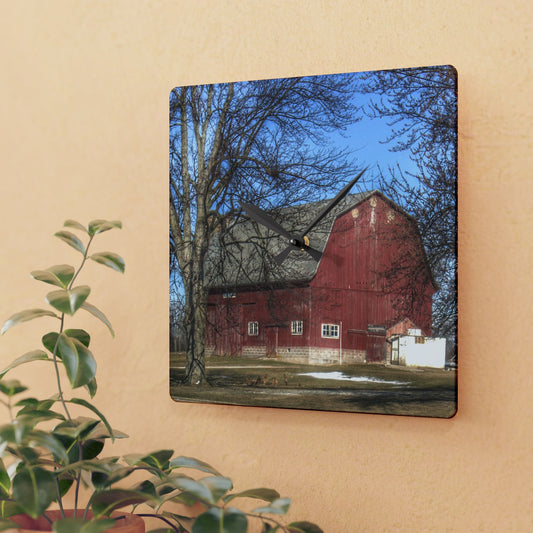 U R There Photography Dixon Road Red Rustic Farmhouse Acrylic Analog Wall Clock