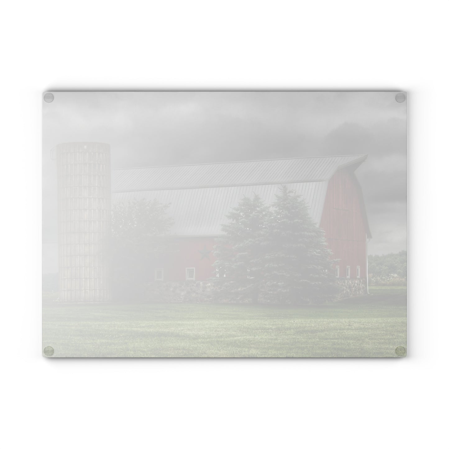 U R There Photography Clifford Road Red and Silo I Rustic Farmhouse Tempered-Glass Cutting Board