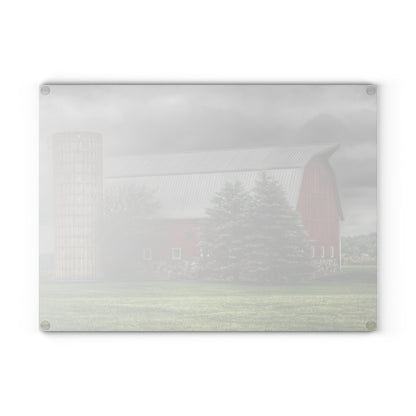 U R There Photography Clifford Road Red and Silo I Rustic Farmhouse Tempered-Glass Cutting Board