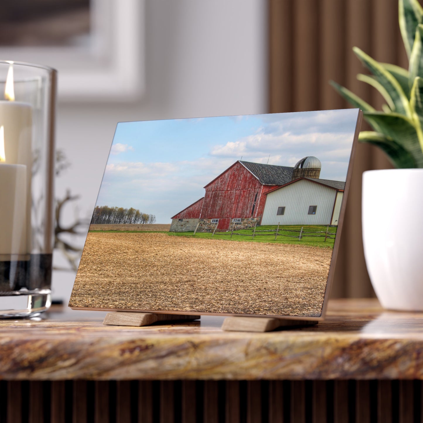 U R There Photography Cedar Creek Road Saltbox Red Rustic Farmhouse Decorative Ceramic Tile