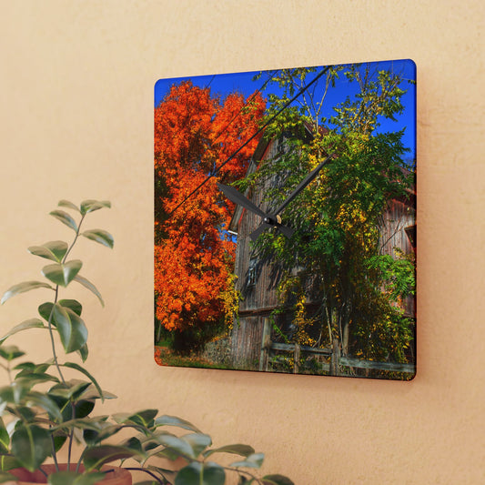 U R There Photography Oxford Rusted Red in Fall Rustic Farmhouse Acrylic Analog Wall Clock