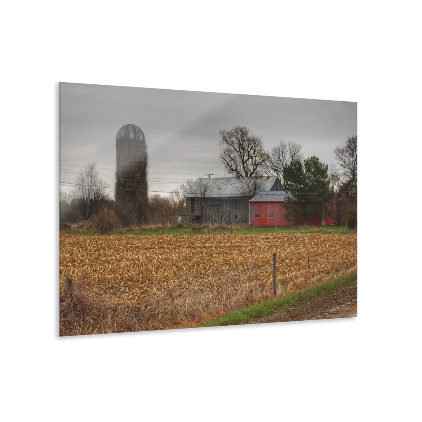 U R There Photography Dryden Road Gable Grey and Silo Rustic Farmhouse Acrylic Wall Print