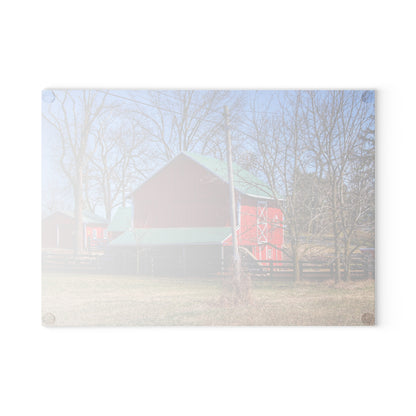 U R There Photography Imlay City Road Cow Barn II Rustic Farmhouse Tempered-Glass Cutting Board