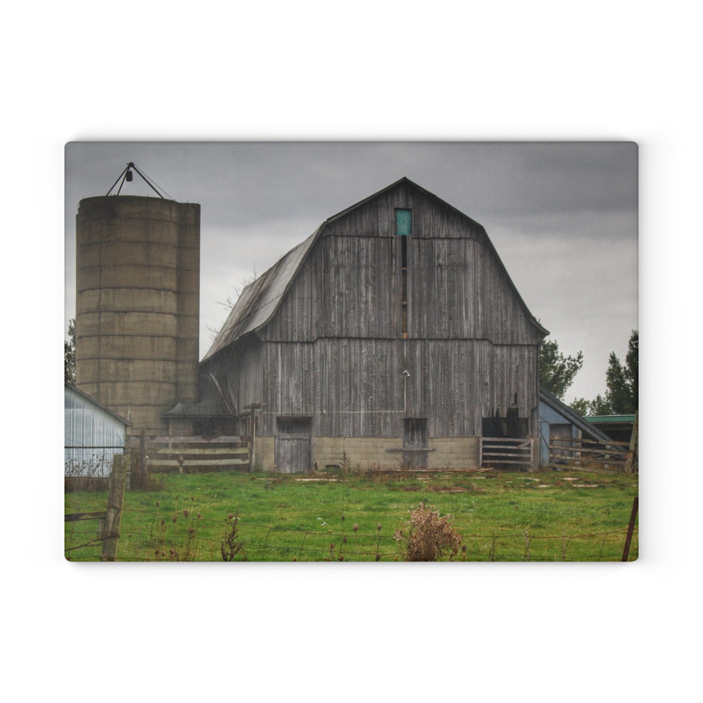 U R There Photography Eddy Road Grey II Rustic Farmhouse Tempered-Glass Cutting Board