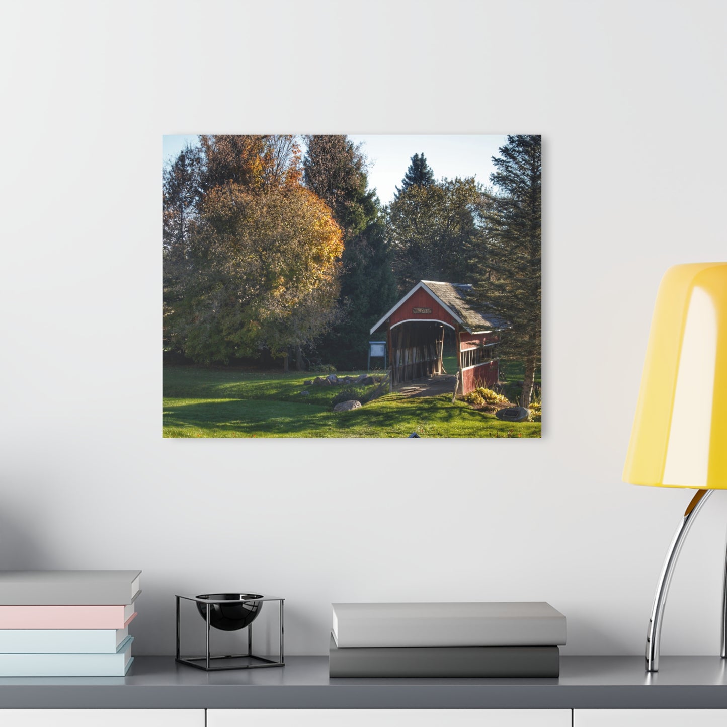 U R There Photography Hadley Covered Bridge II Rustic Farmhouse Acrylic Wall Print