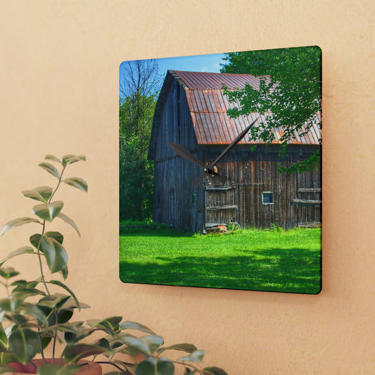 U R There Photography Sergent Road Grey Rustic Farmhouse Acrylic Analog Wall Clock