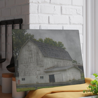 U R There Photography Columbiaville White Rustic Farmhouse Tempered-Glass Cutting Board