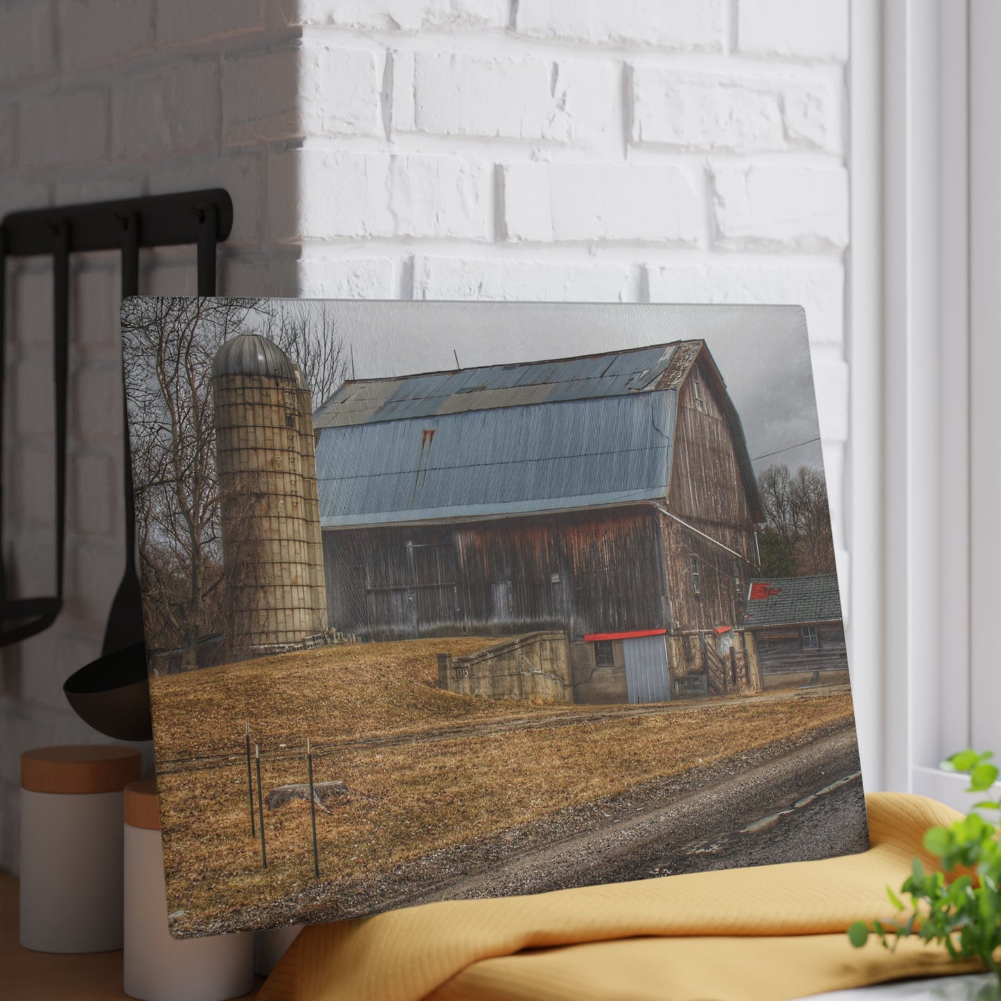 U R There Photography Seymour Lake Roadside Grey Rustic Farmhouse Tempered-Glass Cutting Board