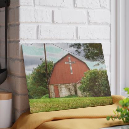 U R There Photography Flint River Road Cross Barn Rustic Farmhouse Tempered-Glass Cutting Board