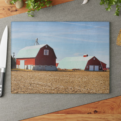 U R There Photography French Road Quilted Red Rustic Farmhouse Tempered-Glass Cutting Board