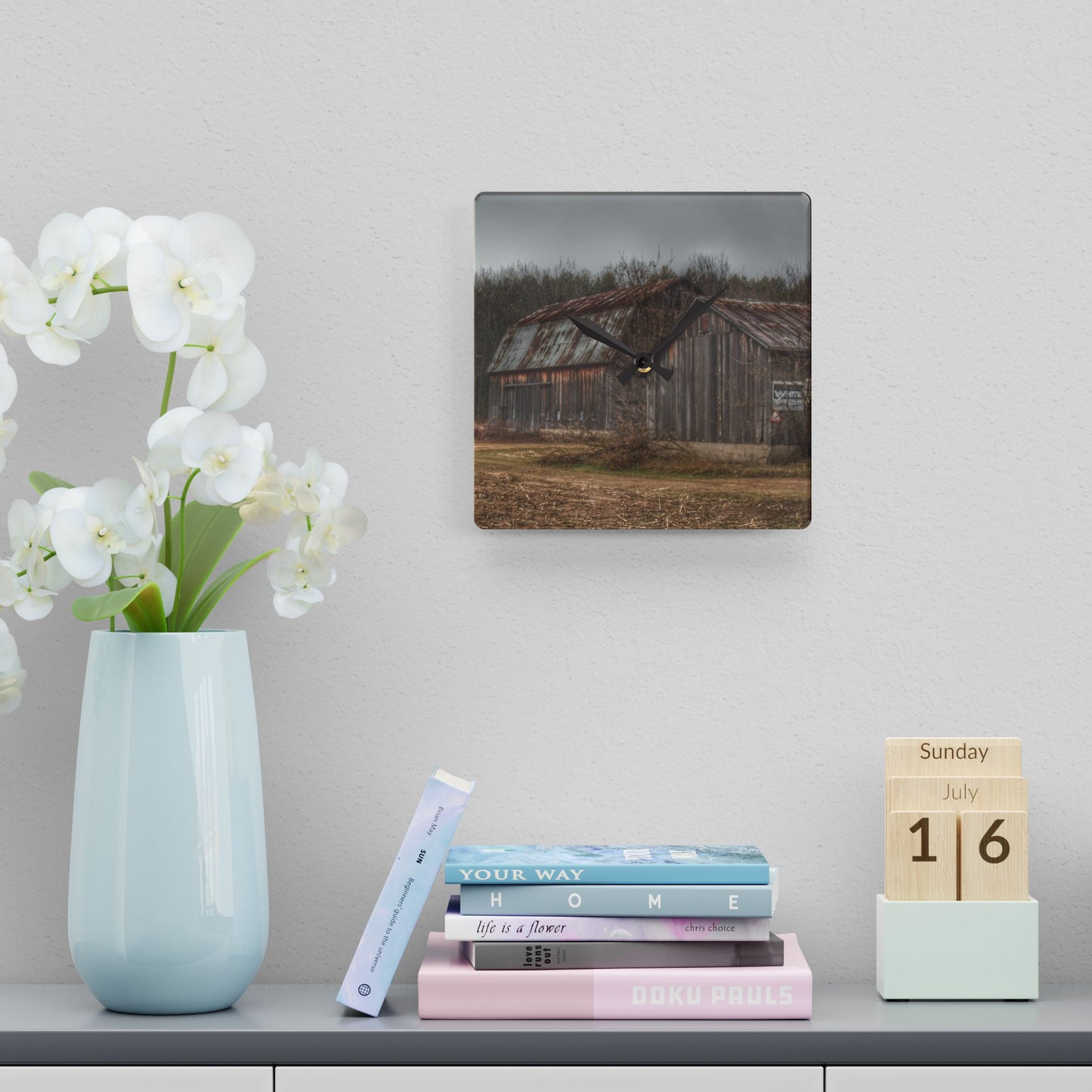 U R There Photography Arbela Road Greys Rustic Farmhouse Acrylic Analog Wall Clock