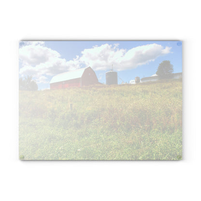U R There Photography South Henderson Road Hilltop Red II Rustic Farmhouse Tempered-Glass Cutting Board
