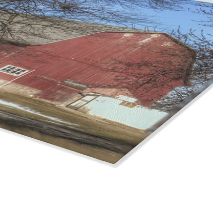 U R There Photography Dixon Road Red Rustic Farmhouse Tempered-Glass Cutting Board