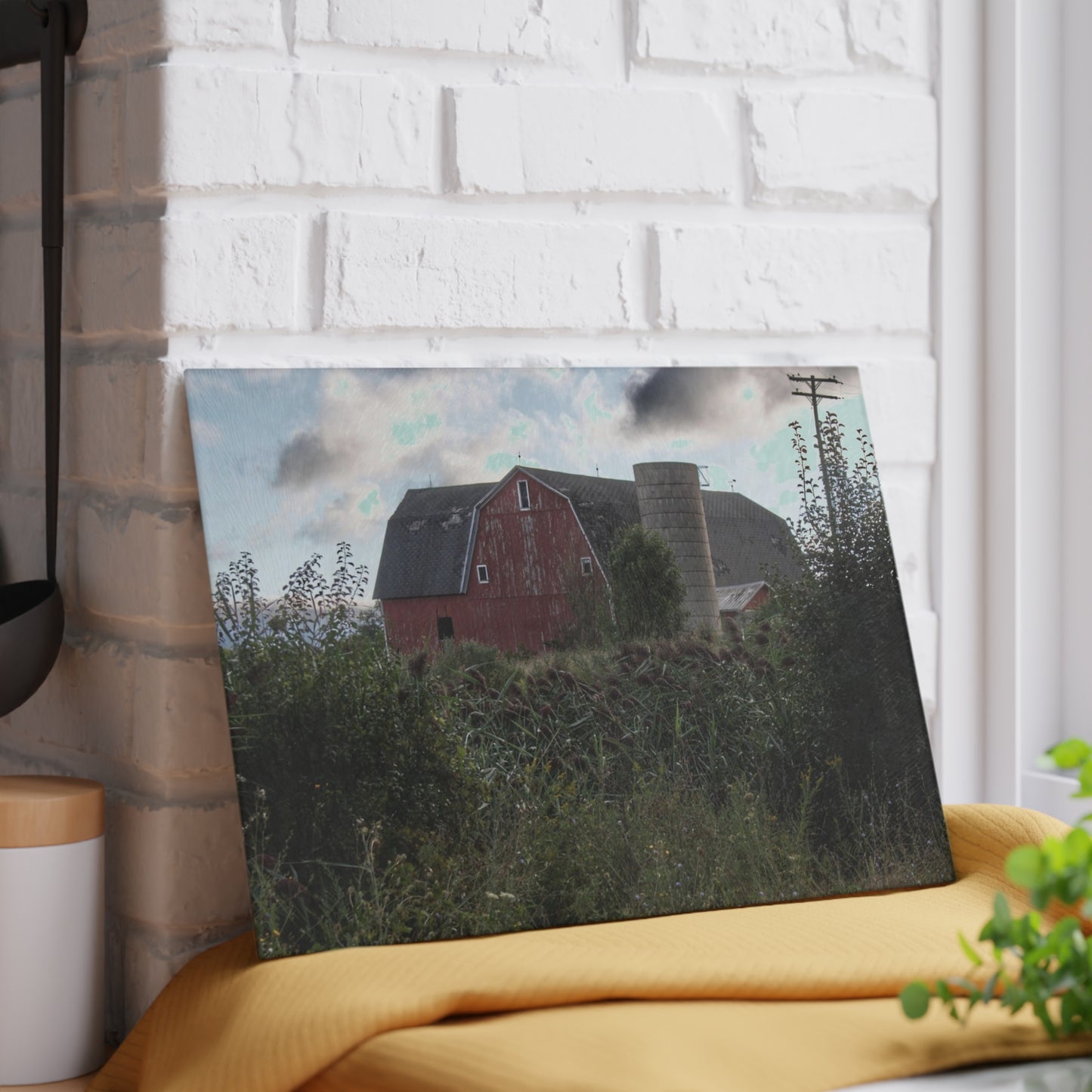 U R There Photography Greenwood Road Red II Rustic Farmhouse Acrylic Analog Wall Clock