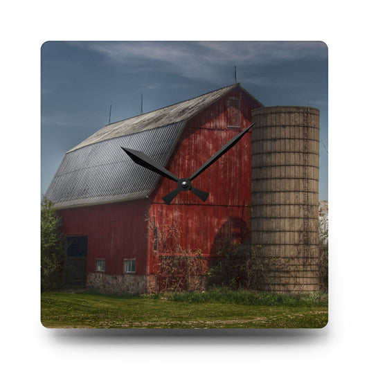 McDowell Road Red Rustic Farmhouse Acrylic Analog Wall Clock 10.75'' × 10.75'' (Square)