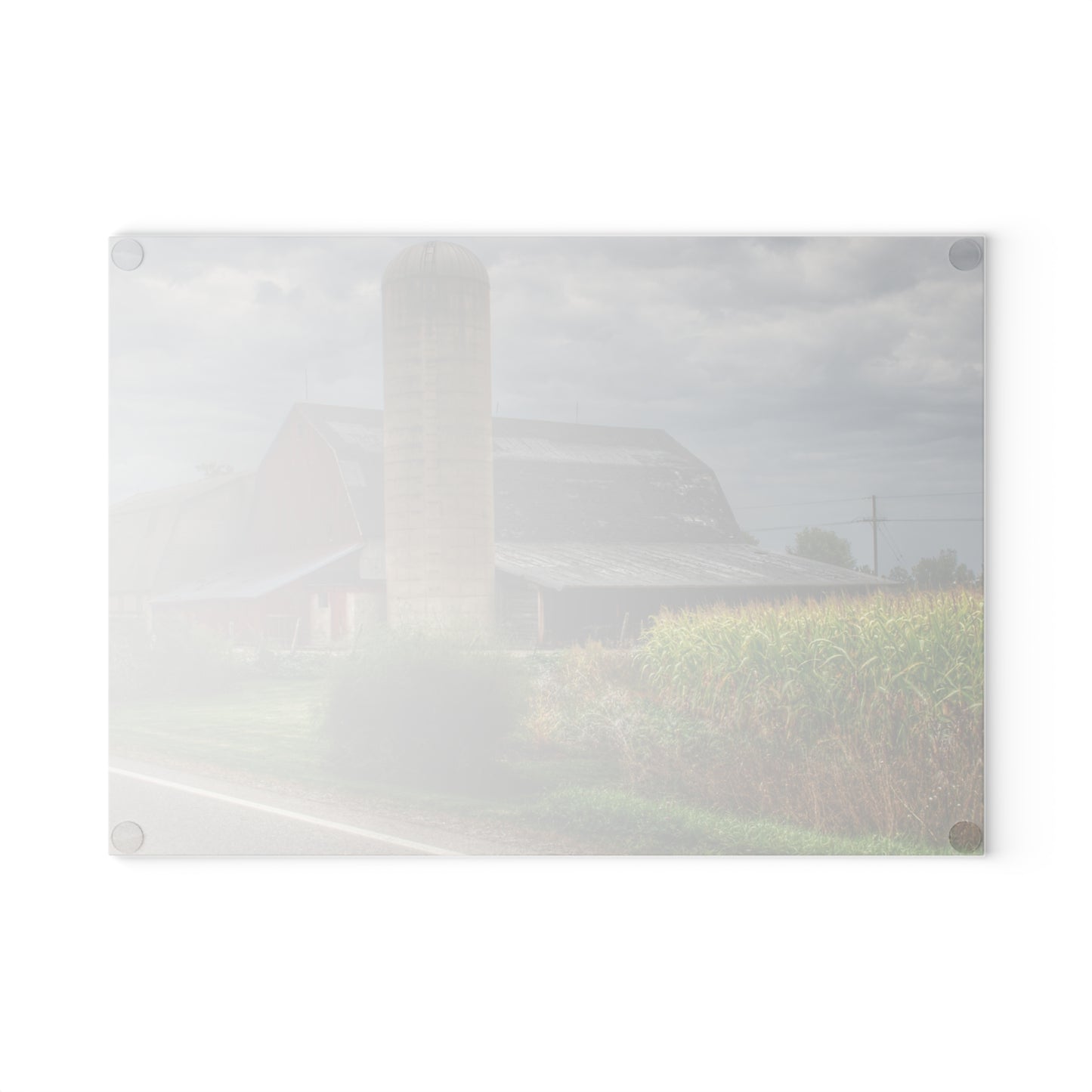 U R There Photography Lake Pleasant Road Red and Silo II Rustic Farmhouse Tempered-Glass Cutting Board