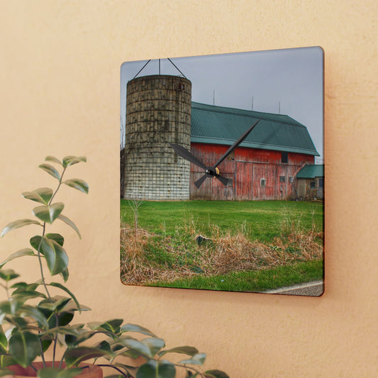 U R There Photography Plumb Creek Road Red I Rustic Farmhouse Acrylic Analog Wall Clock