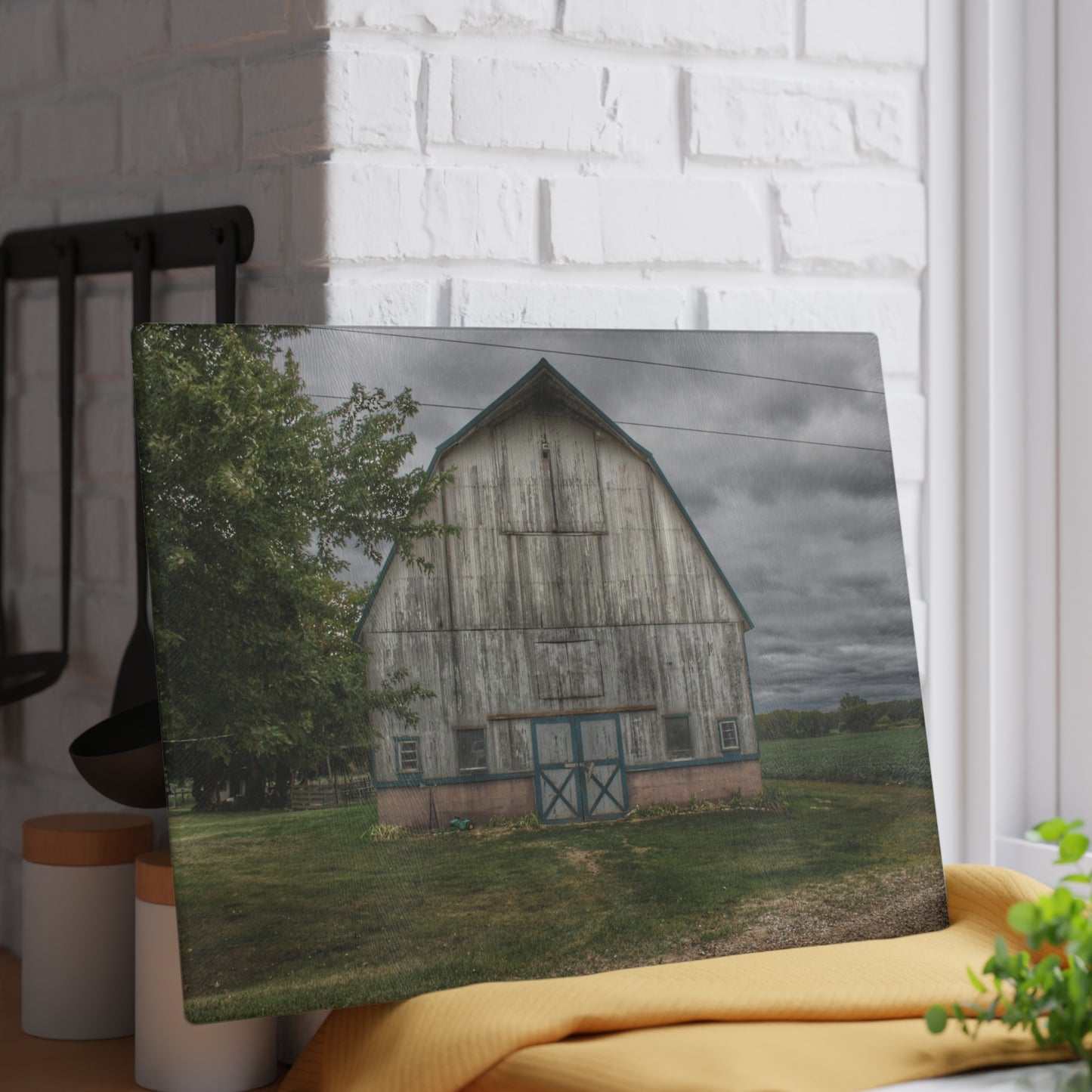 U R There Photography Bristol Road White I Rustic Farmhouse Tempered-Glass Cutting Board