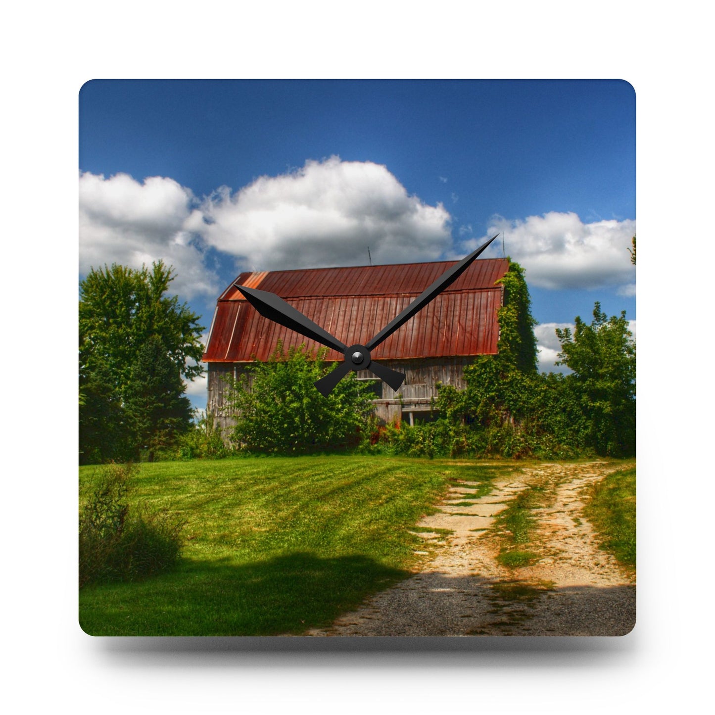 U R There Photography Grey Road Rusted III Rustic Farmhouse Acrylic Analog Wall Clock