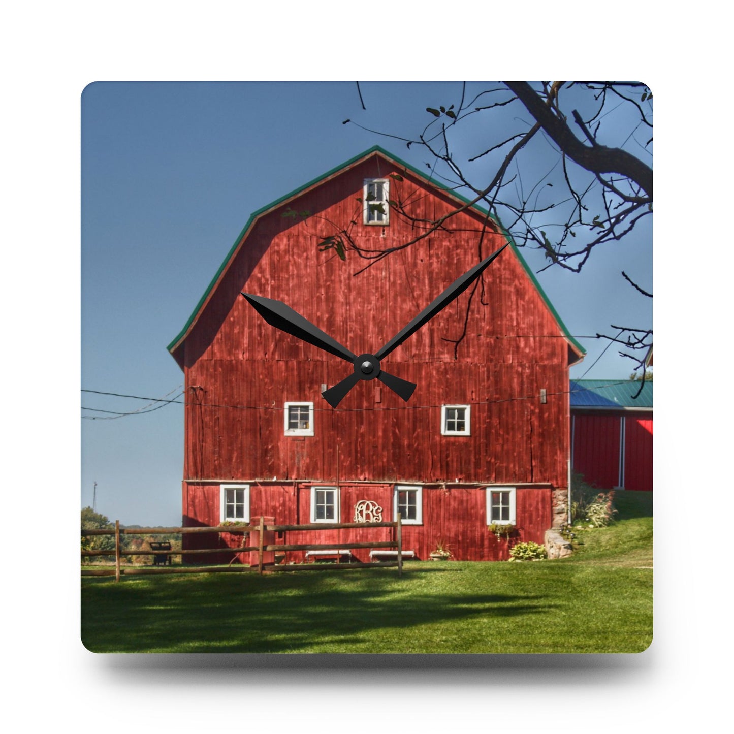U R There Photography Gardner Road Red II Rustic Farmhouse Acrylic Analog Wall Clock