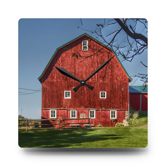 Gardner Road Red II Rustic Farmhouse Acrylic Analog Wall Clock 10.75'' × 10.75'' (Square)