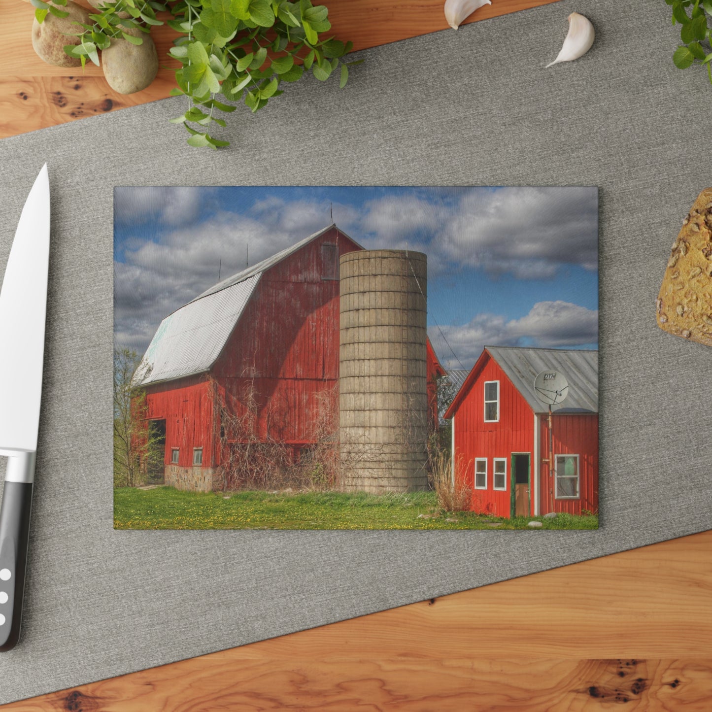 U R There Photography McDowell Road Reds I Rustic Farmhouse Tempered-Glass Cutting Board