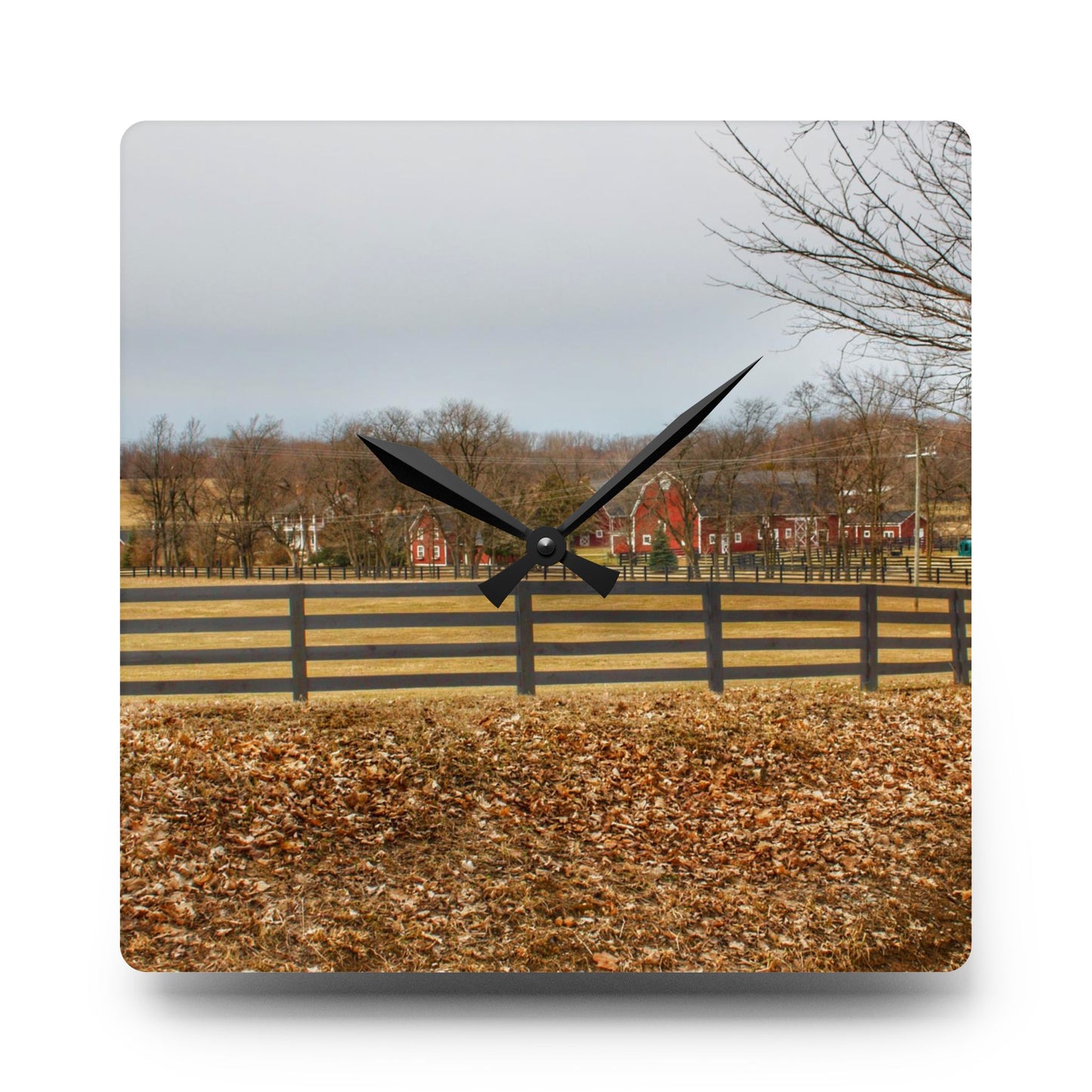 U R There Photography Barber Road Farm I Rustic Farmhouse Acrylic Analog Wall Clock