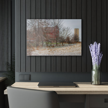 U R There Photography Hough Road Hidden Winter Red II Rustic Farmhouse Acrylic Wall Print
