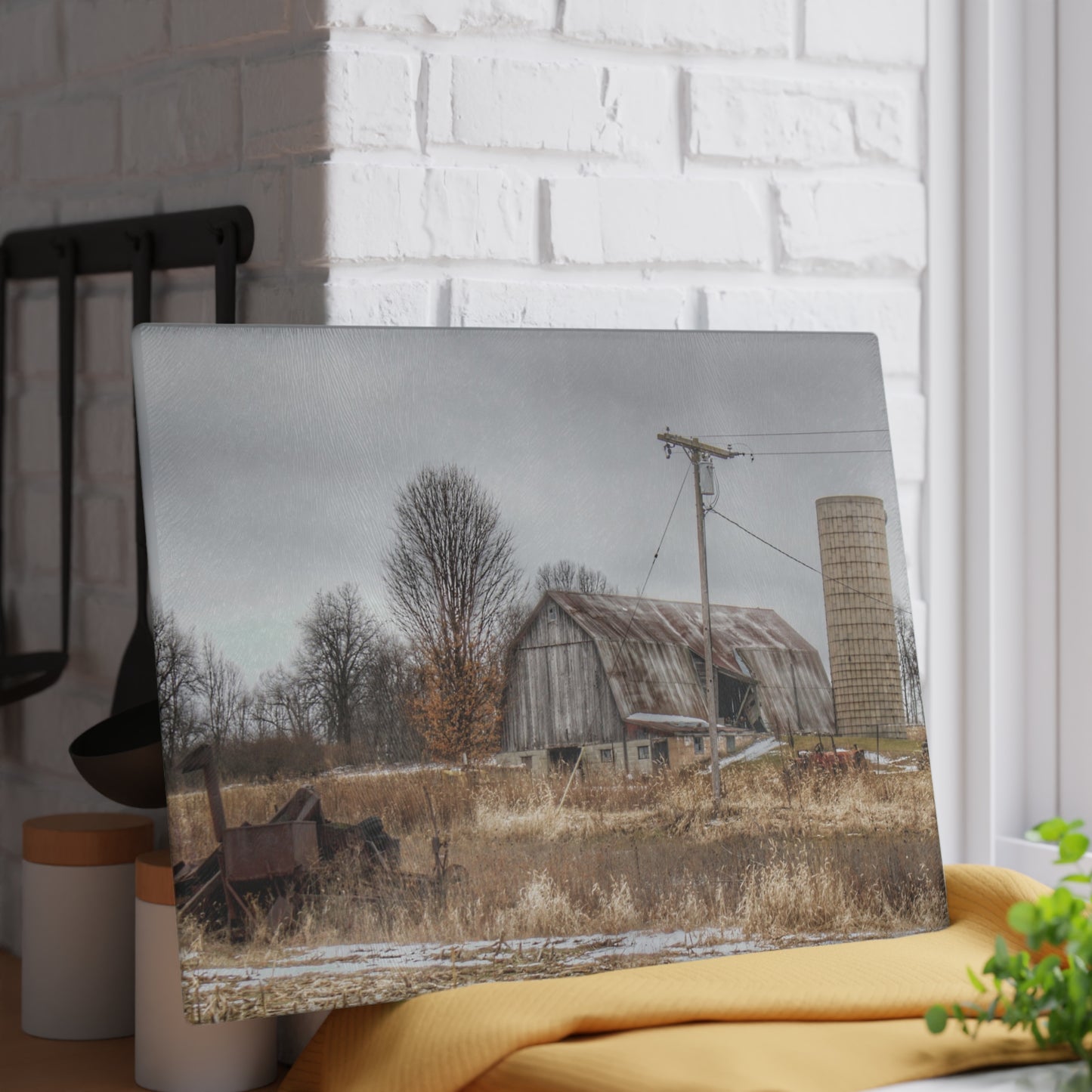 U R There Photography Norway Lake Road Grey Rustic Farmhouse Tempered-Glass Cutting Board