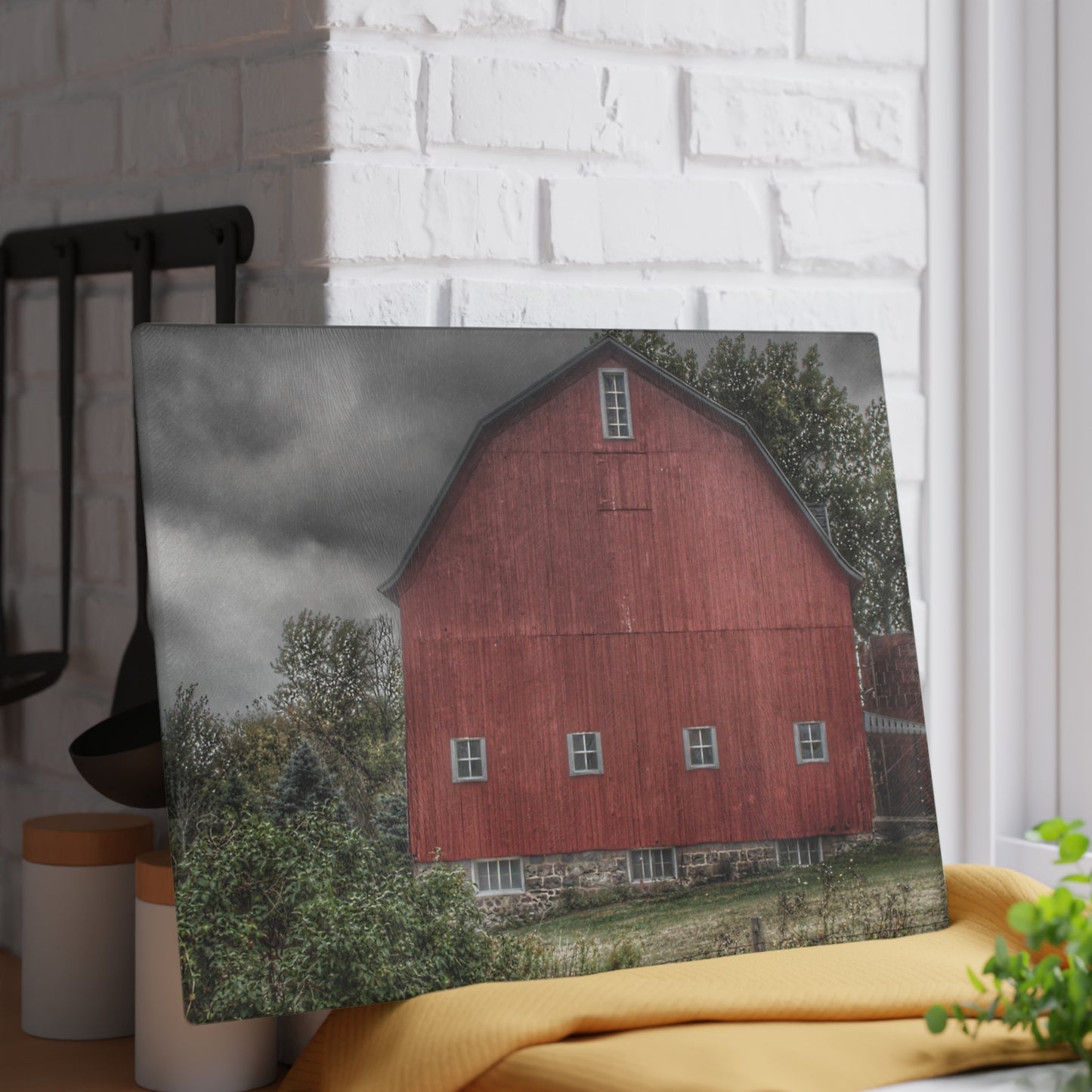 U R There Photography Vassar Road Red II Rustic Farmhouse Tempered-Glass Cutting Board