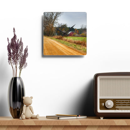U R There Photography Stone Road Red Rustic Farmhouse Acrylic Analog Wall Clock