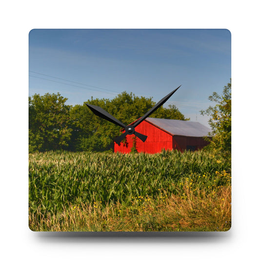 U R There Photography Willard Road Red II Rustic Farmhouse Acrylic Analog Wall Clock 10.75'' × 10.75'' (Square)