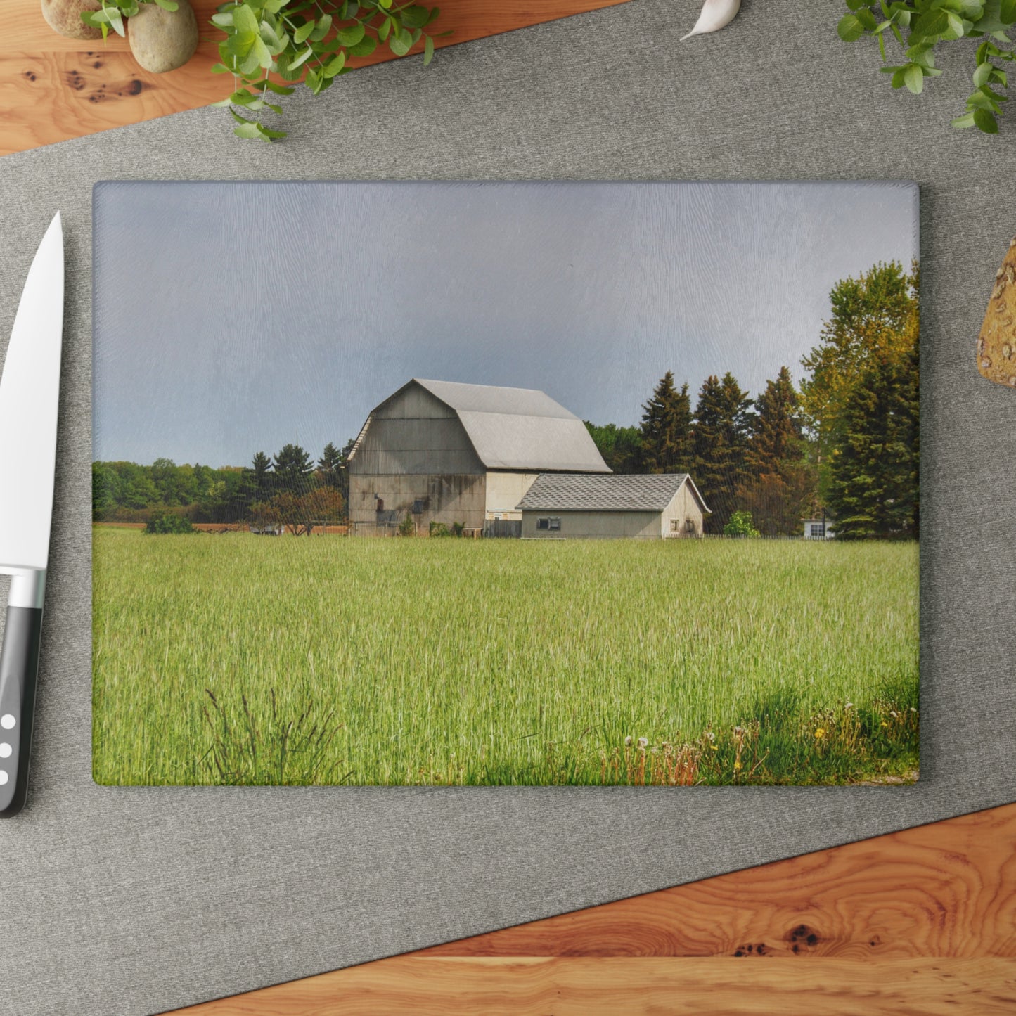 U R There Photography North Graf Road White Rustic Farmhouse Tempered-Glass Cutting Board